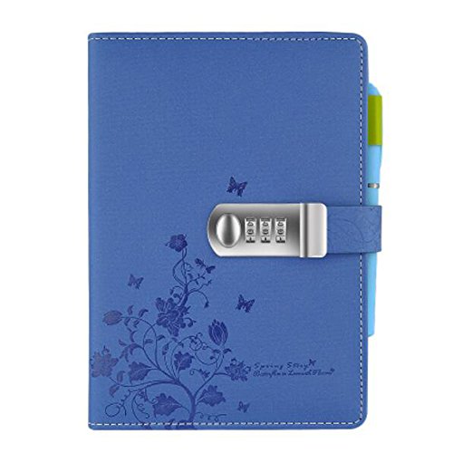 Yakri Tagebuch Notizbuch Notebook PU Lederbuch Skizzenbuch Journal,Notebook Sketchbook Memo Tagebuch Mit Schloss Code TPN099 (5.71x8.27 inch) Blau von Yakri