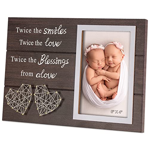 Twice The Smiles, Twice The Love, Twice The Blessings from Above – Gravierter Naturholz-Bilderrahmen – Zwillings-Bilderrahmen für Babys, Zwillinge Geschenke für Mama (10,2 x 15,2 cm, horizontal) von Yakucho