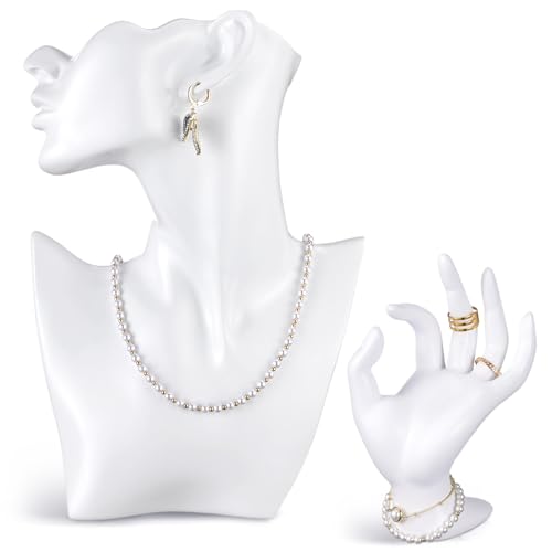 Yalikop Schmuck-Mannequin-Präsentationsset aus Kunstharz, inkl. Boutique-Büstenhalter und Handringhalter, Halskettenständer, Ohrringhalter, Organizer für Armbänder, Anhänger, Shows, Verkauf (weiß), 2 von Yalikop