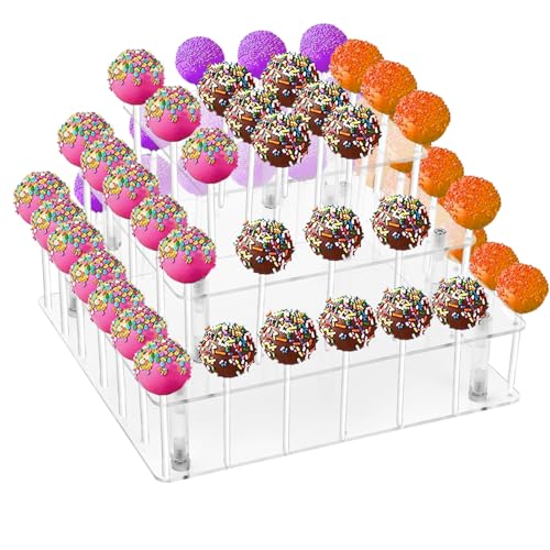 Yallmie Cake Pop Ständer, 21 Löcher Lollipop Halter Acryl Cake Pop Stiele Halter, 3 Etagen Cakepopständer Lollipop Holder Donut Ständer für Hochzeit Geburtstag Dessert Tisch Party Deko, 25*25*16cm von Yallmie