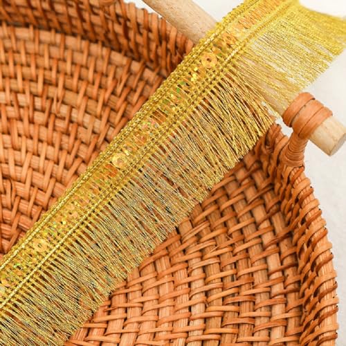 Yalulu 10 Meter Fransenborte, Fransenband Schnittfranse Glitzer Fransenborte Kostüm Quaste Trimmen Spitzenband Dekorativer Besatz Garment Apparel Vorhang Nähzubehör (Gold) von Yalulu