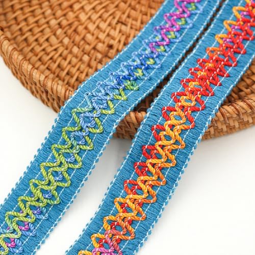 Yalulu 10 Meters Retro Jacquardband, Bestickter Stoff Trim Spitzenbesatz Streifen Band, Besätze für Kleidung, Schuhe und Hüte (Blau) von Yalulu