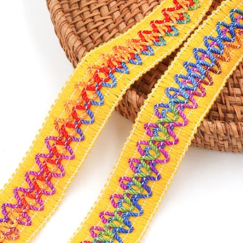 Yalulu 10 Meters Retro Jacquardband, Bestickter Stoff Trim Spitzenbesatz Streifen Band, Besätze für Kleidung, Schuhe und Hüte (Gelb) von Yalulu