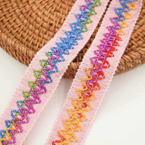 Yalulu 10 Meters Retro Jacquardband, Bestickter Stoff Trim Spitzenbesatz Streifen Band, Besätze für Kleidung, Schuhe und Hüte (Hellrosa) von Yalulu