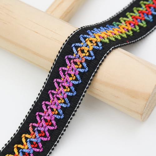 Yalulu 10 Meters Retro Jacquardband, Bestickter Stoff Trim Spitzenbesatz Streifen Band, Besätze für Kleidung, Schuhe und Hüte (Schwarz) von Yalulu