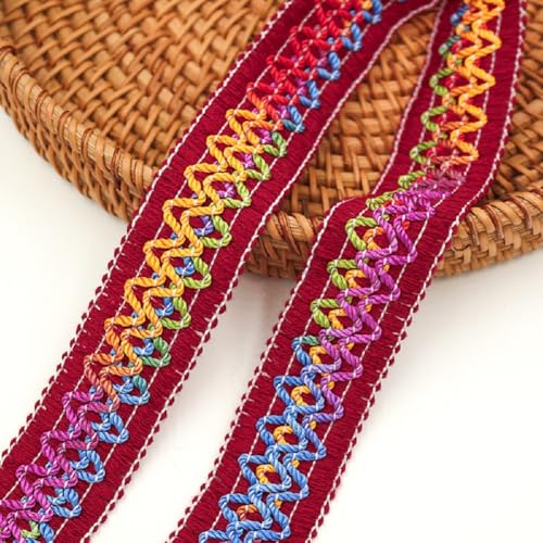 Yalulu 10 Meters Retro Jacquardband, Bestickter Stoff Trim Spitzenbesatz Streifen Band, Besätze für Kleidung, Schuhe und Hüte (Weinrot) von Yalulu