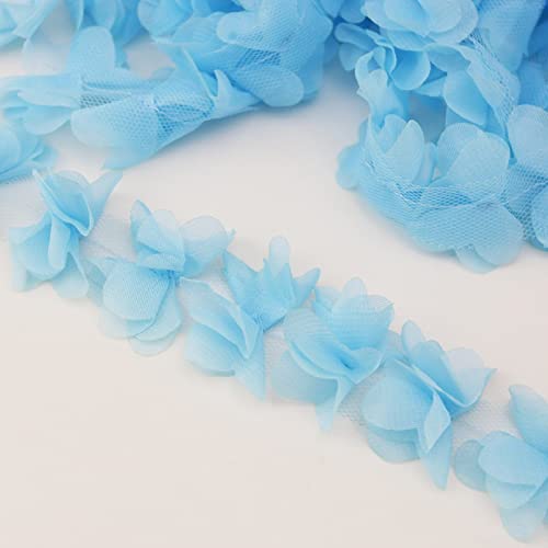 Yalulu 10 Yards 3D Chiffon Blumen Spitzenborte, Cluster Blume Spitzenband Brautsträuße DIY Kleid Deko Bastel Spitzenstoff Nähen (Blau) von Yalulu