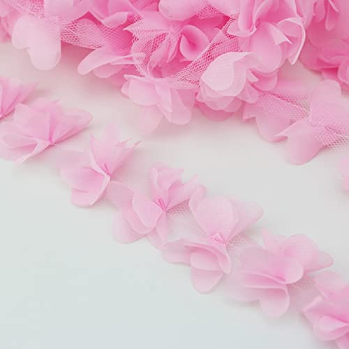 Yalulu 10 Yards 3D Chiffon Blumen Spitzenborte, Cluster Blume Spitzenband Brautsträuße DIY Kleid Deko Bastel Spitzenstoff Nähen (Rosa) von Yalulu