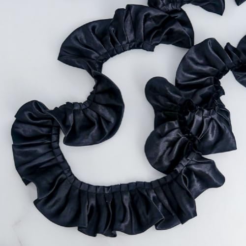 Yalulu 10 Yards 3D Chiffon Blumen Spitzenborte Spitzenband Spitzenbordüre, Spitzenbesatz Dekoband Zierband Borten Bänder für Nähen DIY Handwerk Hochzeitsdekoration (Schwarz) von Yalulu