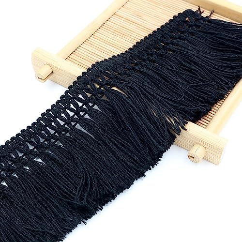 Yalulu 10 Yards Baumwolle Quaste Spitzenband, Quasten Trim Fransen Spitzenborte Fransenborte Quaste Baumwollspitze Spitzenbesatz für Bekleidungszubehör Nähen Handwerk Hochzeit Deko (Schwarz) von Yalulu