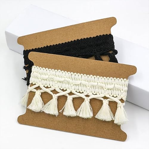 Yalulu 10 Yards Fransenborte aus Baumwolle, Baumwollquaste, Stoff, Fransenborte für Bastelarbeiten Fransenband zum Nähen Fransen Dekoband DIY Kantenbesatz Vorhang Kleidung (Beige) von Yalulu