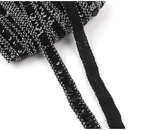 Yalulu 10 Yards Glänzendes Elastische Paillettenband Glitzer Stretch Pailletten Bänder Borten Bortenband DIY Handwerk Bastelprojekte (Schwarz - Silber) von Yalulu