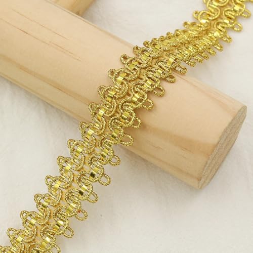 Yalulu 10 Yards Metallic Braid Lace Trim, Geflochtenes Polyesterband Geflochtene Spitze Verziert Gimp Trim DIY Craft Nähzubehör (Gold) von Yalulu