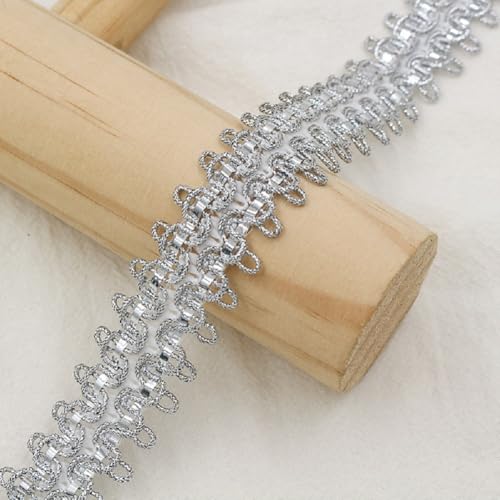 Yalulu 10 Yards Metallic Braid Lace Trim, Geflochtenes Polyesterband Geflochtene Spitze Verziert Gimp Trim DIY Craft Nähzubehör (Silber) von Yalulu