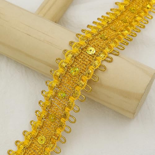 Yalulu 10 Yards Metallic Braid Spitzenborte, Pailletten Polyesterband Gimp Fransenborte Quaste Für DIY Schmuck Hochzeit Braut Kostüm Nähen (Dunkelgold) von Yalulu