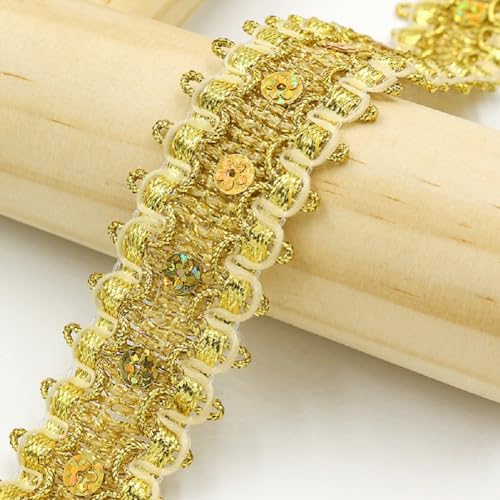 Yalulu 10 Yards Metallic Braid Spitzenborte, Pailletten Polyesterband Gimp Fransenborte Quaste Für DIY Schmuck Hochzeit Braut Kostüm Nähen (Gold) von Yalulu