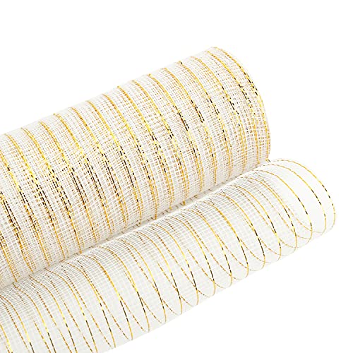 Yalulu 10 Yards Metallic Folie Poly Mesh Band, Metallisch Folie Mesh Ribbon für Kränze Handwerk Haus Dekoration Lieferung (Beige Gold) von Yalulu