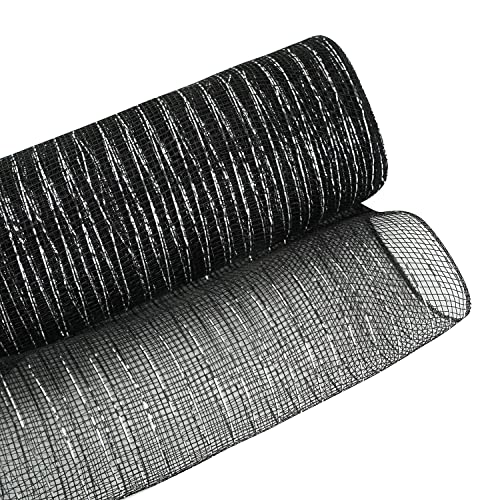 Yalulu 10 Yards Metallic Folie Poly Mesh Band, Metallisch Folie Mesh Ribbon für Kränze Handwerk Haus Dekoration Lieferung (Schwarzes Silber) von Yalulu