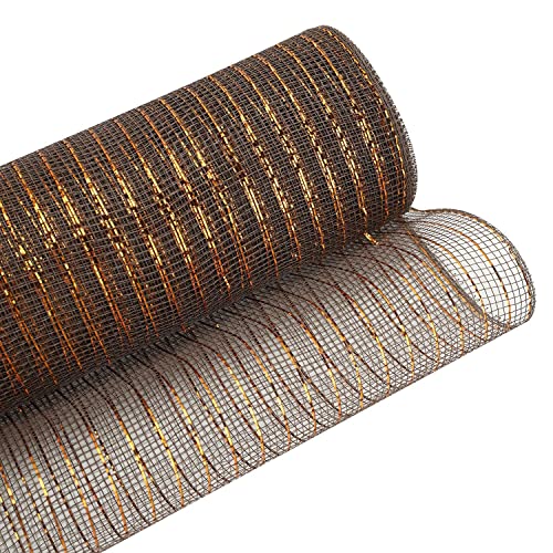 Yalulu 10 Yards Metallic Folie Poly Mesh Band, Metallisch Folie Mesh Ribbon für Kränze Handwerk Haus Dekoration Lieferung (Tiefer Kaffee) von Yalulu