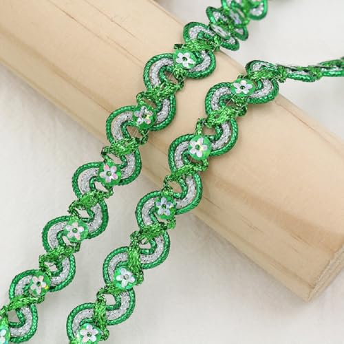 Yalulu 10 Yards Metallic Scroll Braid Trim, Paillettenband Glitzer Borte aus Dekoband Zierband Geschenkband Bortenband für Kostüme, Vorhänge Selbermachen (Grün) von Yalulu