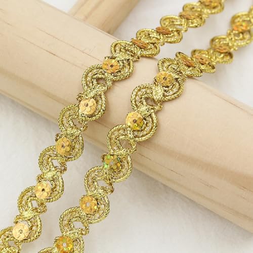 Yalulu 10 Yards Metallic Scroll Braid Trim, Paillettenband Glitzer Borte aus Dekoband Zierband Geschenkband Bortenband für Kostüme, Vorhänge Selbermachen (Helles Gold) von Yalulu