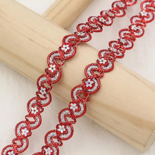 Yalulu 10 Yards Metallic Scroll Braid Trim, Paillettenband Glitzer Borte aus Dekoband Zierband Geschenkband Bortenband für Kostüme, Vorhänge Selbermachen (Rot) von Yalulu