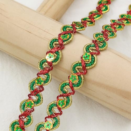 Yalulu 10 Yards Metallic Scroll Braid Trim, Paillettenband Glitzer Borte aus Dekoband Zierband Geschenkband Bortenband für Kostüme, Vorhänge Selbermachen (Rot-grün) von Yalulu