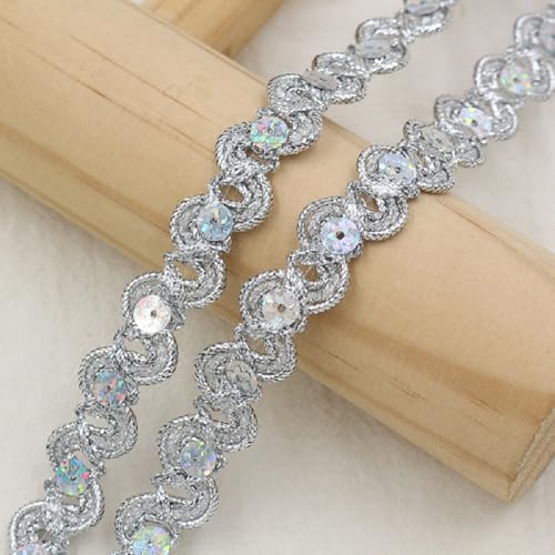 Yalulu 10 Yards Metallic Scroll Braid Trim, Paillettenband Glitzer Borte aus Dekoband Zierband Geschenkband Bortenband für Kostüme, Vorhänge Selbermachen (Silber) von Yalulu