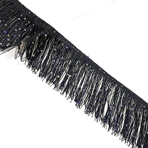 Yalulu 10 Yards Pailletten Fransenbesatz Fransenborte, Quasten Chainette Fransenbesatz mit Pailletten, Fransenband fur DIY Nähzubehör Kostüm Trimmen Apparel (Schwarz) von Yalulu