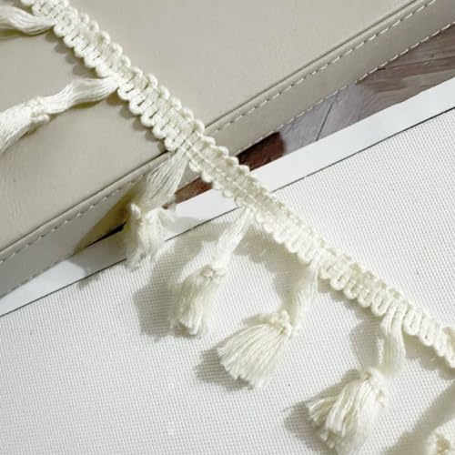 Yalulu 10 Yards Quaste Trim Quasten Fransen Quasten Trim Fransen Spitzenborte, Bestickte Borte Fransenband Zierborrte Kleidung Diy NäHen ZubehöR Dekoration (Beige) von Yalulu