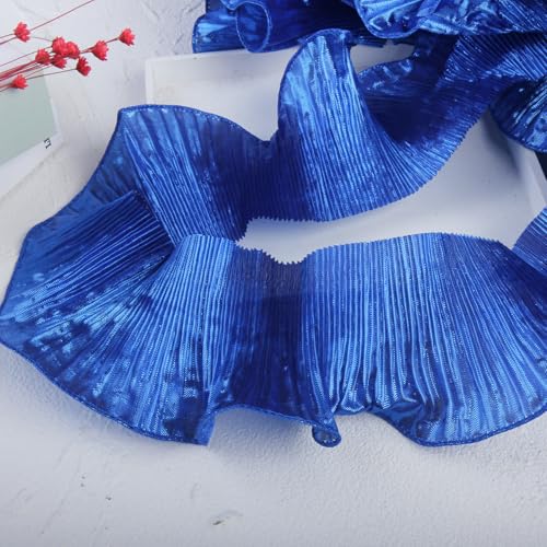 Yalulu 10 Yards Rüschen-Spitzenborte Organza, Metallisch Polyester Plissee Bordüre Spitzenstoff, Tüll Rüschen Spitzenband Zum Basteln, Nähen, Kleid, Taschen (Blau) von Yalulu