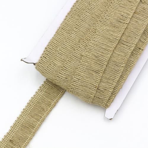 Yalulu 10 Yards Sackleinen Quaste Fransenborte Fransenband, Fransenbesatz Jutekordel Handgefertigtes Hanfseil für Kleidung,Kostüme,DIY Nähen Dekoration (B-2.5cm) von Yalulu