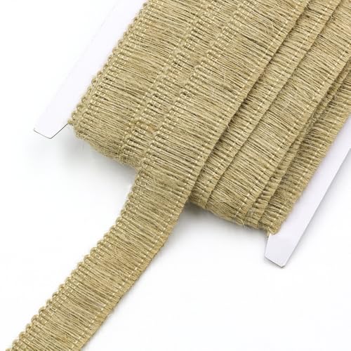 Yalulu 10 Yards Sackleinen Quaste Fransenborte Fransenband, Fransenbesatz Jutekordel Handgefertigtes Hanfseil für Kleidung,Kostüme,DIY Nähen Dekoration (B-3cm) von Yalulu