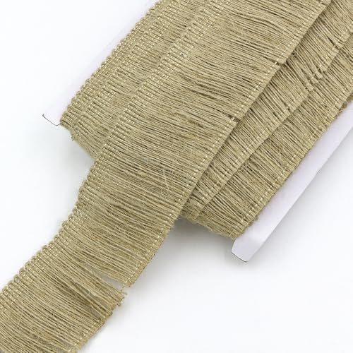 Yalulu 10 Yards Sackleinen Quaste Fransenborte Fransenband, Fransenbesatz Jutekordel Handgefertigtes Hanfseil für Kleidung,Kostüme,DIY Nähen Dekoration (B-5cm) von Yalulu