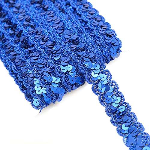 Yalulu 13 Yards Glänzendes Pailletten Stoff Ribbon Applique Trim Spitzenband Paillettenband Glitzer Borte aus Dekoband Zierband Nähen DIY Handwerk Bastelprojekte (Edelsteinblau) von Yalulu