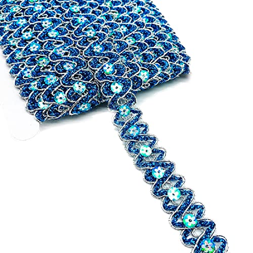 Yalulu 13 Yards Glänzendes Pailletten Stoff Ribbon Zierband Paillettenband Glitzer Borte aus Dekoband Geschenkband Bortenband Kordelband Nähen DIY Bastelprojekte (Blau) von Yalulu