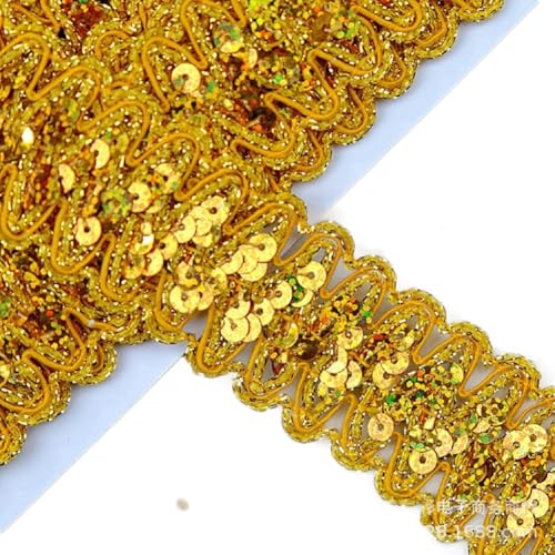 Yalulu 13 Yards Glitzer Pailletten Spitzenband Paillettenband Spitzenborte Geflochten Dekoband Zierband Borten Bänder, Metallic Pailletten Besatz Aus Stoff Glänzende Paillettenbänder (Gold) von Yalulu