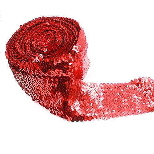 Yalulu 2 Meter Elastisch Glänzendes Paillettenband Glitzer Pailletten Bänder Borten Applikation für Hochzeit Handwerk Basteln (Rot) von Yalulu