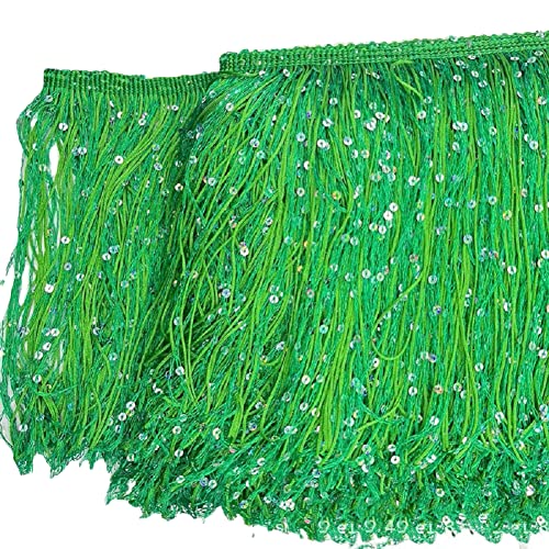 Yalulu 2 Meter Länge 20cm Breite Pailletten Quaste Schnittfranse Fransen Geschnitten Fransenborte, Chainette Fringe Trim Band DIY Kleidung Verschönerun (Grün) von Yalulu