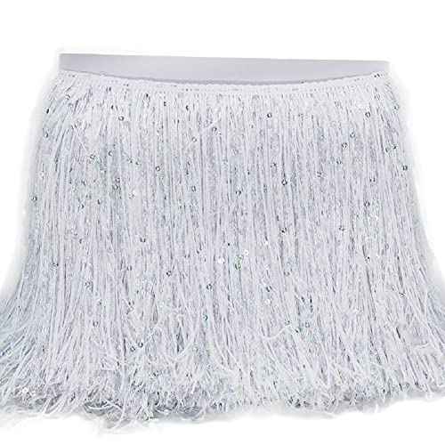 Yalulu 2 Meter Länge 20cm Breite Pailletten Quaste Schnittfranse Fransen Geschnitten Fransenborte, Chainette Fringe Trim Band DIY Kleidung Verschönerun (Weiß) von Yalulu