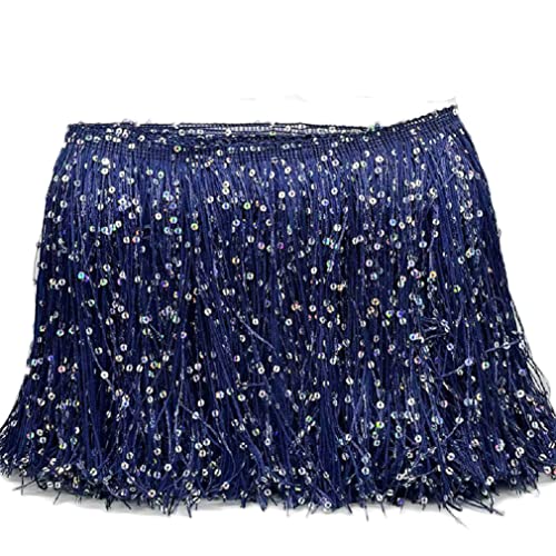 Yalulu Fransenborte mit Pailletten, 2 m, Polyester-Pailletten, glitzerndes Nähen, Fransenborte für Latein-Tanzkleid, DIY, Kleidung, Verzierung (Marineblau) von Yalulu