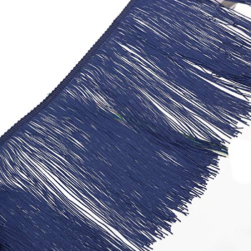 Yalulu 2 Meter x 20cm Quaste Seidig Fransen Tanzfransen Geschnitten Fransenborte Fransenband Kostüm Quaste trimmen Garment Apparel Spitzenborte Nähzubehör (Marineblau) von Yalulu