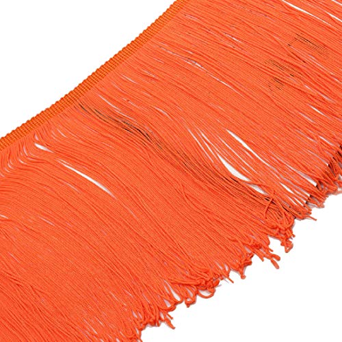 Yalulu 2 Meter x 20cm Quaste Seidig Fransen Tanzfransen Geschnitten Fransenborte Fransenband Kostüm Quaste trimmen Garment Apparel Spitzenborte Nähzubehör (Orange) von Yalulu