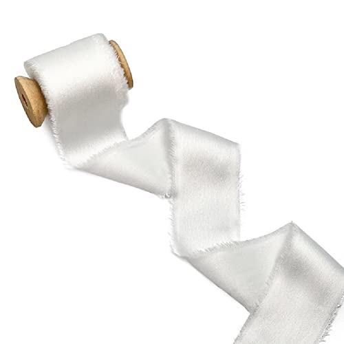 Yalulu 2 Rollen Handgemachtes Ausgefranstes Satinband Geschenkband, 4cm x 5 Yards Geschenkbänder Stoffband für Hochzeit Partei Festival Handwerk Geschenkverpackung (Weiß) von Yalulu