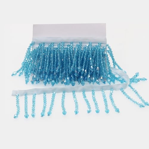 Yalulu 2 Yards Hängende Perlen Fransen Quaste Fransenborte Fransenband, Perle Schnittfranse Dekoband Zierband Dekoborte für DIY Basteln Apparel Kleidung,Kostüme,Nähen (Hellblau) von Yalulu