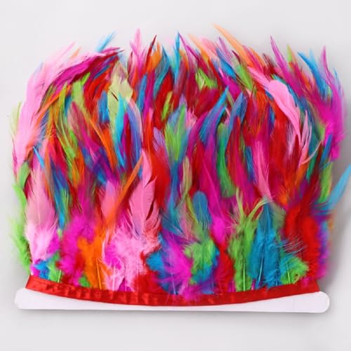 Yalulu 2 Yards Hahn Federborte Feather Fringe Trim, 9-15cm Federn Borte Fransen mit Satinband Schleifenband DIY Nähen Kostüm Deko (Mehrfarbig) von Yalulu