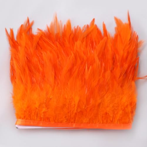 Yalulu 2 Yards Hahn Federborte Feather Fringe Trim, 9-15cm Federn Borte Fransen mit Satinband Schleifenband DIY Nähen Kostüm Deko (Orange) von Yalulu