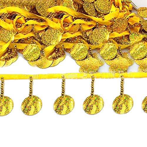 Yalulu 2 Yards Perlen Pailletten Fransen Quaste Fransenborte Fransenband Schnittfranse Dekoband Zierband Dekoborte Tanzfransen für DIY Kleidung Nähen (Gold) von Yalulu