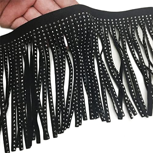 Yalulu 2 Yards Schwarz Samt Leder Quaste Schnittfranse Fransenborte Fransen Band Rock Kleidersack Fransenband DIY Saum Kleid Apparel Dekoband von Yalulu