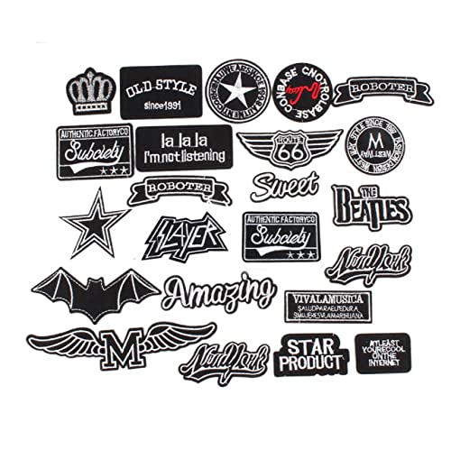 Yalulu 20 Stück Selbstklebend Schwarz Abzeichen Patches Aufnäher Aufbügler Applikation zum aufbügeln Bügelbild Sticker Aufnäher DIY Kleidung Jeans Taschen Patch von Yalulu